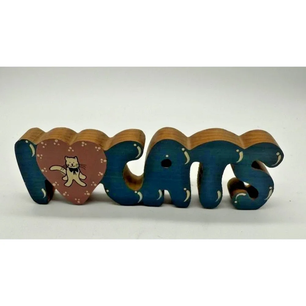 Vintage I Love‎ Cats Wood Sign Kountry Krafts Cat Lover Decor 9